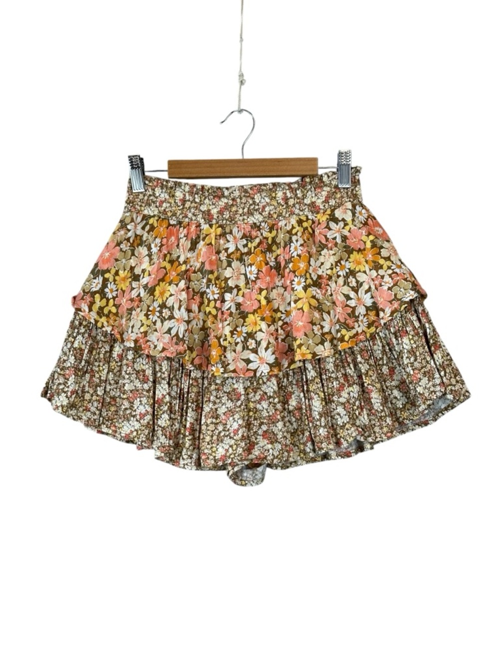American Eagle Ladies Sz XS Skirt Mini Ruffles Black Orange Floral